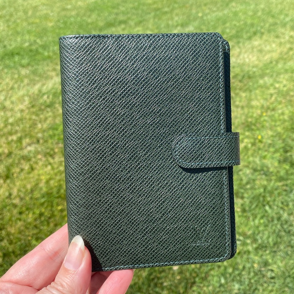 Louis Vuitton Green Taiga Leather Agenda PM Passport Wallet w/  Stickers & Paper - Picture 3 of 16